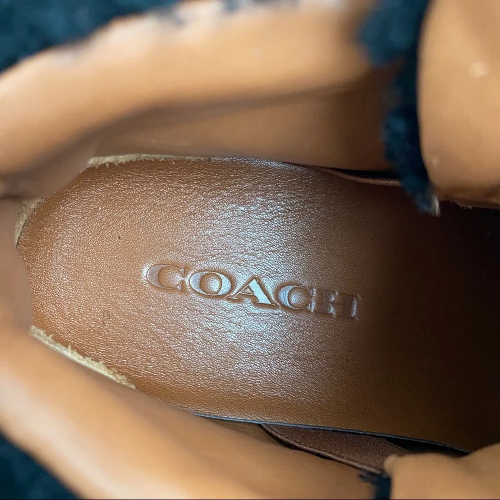 COACH Leather Colorblock High-Top Platform Wedge Shearling Boot Sneakers Size 6
